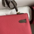 「#4249」 Hermès Epsom Lipstick Pink and Elephant Grey Gold Buckle Kelly Bag 25cm
