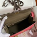 「#4249」 Hermès Epsom Lipstick Pink and Elephant Grey Gold Buckle Kelly Bag 25cm