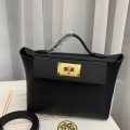 「#4255」Hermès Black Kelly Bag Gold Buckle Y2424mini 21*16*12cm
