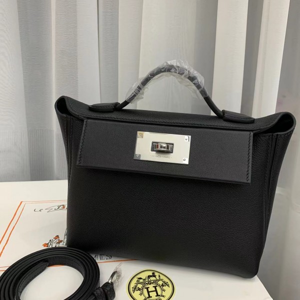 「#4256」Hermès Black Kelly Bag Silver Buckle Y2424mini 21*16*12cm
