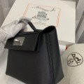 「#4256」Hermès Black Kelly Bag Silver Buckle Y2424mini 21*16*12cm