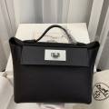 「#4256」Hermès Black Kelly Bag Silver Buckle Y2424mini 21*16*12cm