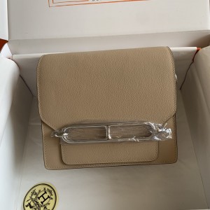 「#4031」Hermes Pig Nose Bag Khaki Silver Buckle Roulis 19cm