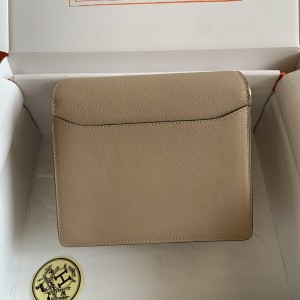 「#4032」Hermes Pig Nose Bag Khaki Gold Buckle Roulis 19cm
