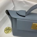 「#4257」 Hermès Linen Blue Kelly Bag Gold Buckle Y2424mini 21*16*12cm
