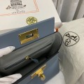 「#4257」 Hermès Linen Blue Kelly Bag Gold Buckle Y2424mini 21*16*12cm