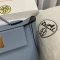 「#4257」 Hermès Linen Blue Kelly Bag Gold Buckle Y2424mini 21*16*12cm