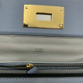 「#4257」 Hermès Linen Blue Kelly Bag Gold Buckle Y2424mini 21*16*12cm