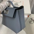 「#4258」 Hermes Linen Blue Kelly Bag Silver Buckle Y2424mini 21*16*12cm