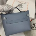 「#4258」 Hermes Linen Blue Kelly Bag Silver Buckle Y2424mini 21*16*12cm