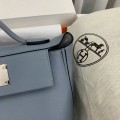 「#4258」 Hermes Linen Blue Kelly Bag Silver Buckle Y2424mini 21*16*12cm