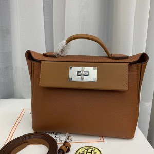 「#4259」 Hermes golden brown Kelly bag silver buckle Y2424mini 21*16*12cm