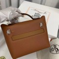 「#4259」 Hermes golden brown Kelly bag silver buckle Y2424mini 21*16*12cm
