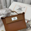 「#4259」 Hermes golden brown Kelly bag silver buckle Y2424mini 21*16*12cm