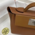 「#4259」 Hermes golden brown Kelly bag silver buckle Y2424mini 21*16*12cm