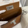 「#4259」 Hermes golden brown Kelly bag silver buckle Y2424mini 21*16*12cm