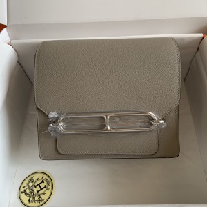 「#4033」Hermes Pig Nose Bag Asphalt Gray Silver Buckle Roulis 19cm