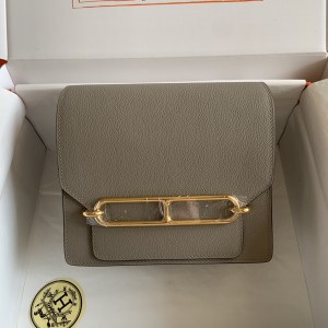 「#4034」Hermes Pig Nose Bag Asphalt Grey Gold Buckle Roulis 19cm
