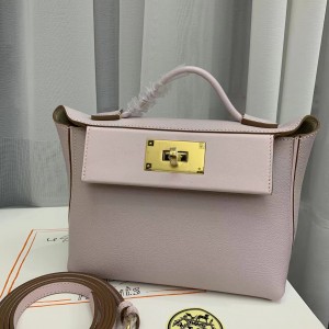 「#4262」 Hermes Dream Pink and Milkshake White Kelly Bag Gold Buckle Y2424mini 21*16*12cm
