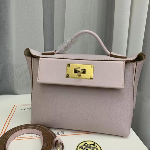 「#4262」 Hermes Dream Pink and Milkshake White Kelly Bag Gold Buckle Y2424mini 21*16*12cm