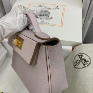 「#4262」 Hermes Dream Pink and Milkshake White Kelly Bag Gold Buckle Y2424mini 21*16*12cm