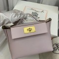 「#4262」 Hermes Dream Pink and Milkshake White Kelly Bag Gold Buckle Y2424mini 21*16*12cm