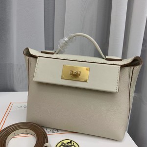 「#4263」 Hermes Milkshake White Kelly Bag Gold Buckle Y2424mini 21*16*12cm