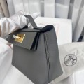 「#4265」Hermès Cumulonimbus Gray Kelly Bag Gold Buckle Y2424mini 21*16*12cm