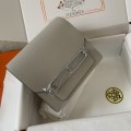 「#4036」Hermes Pig Nose Bag Pearl Grey Silver Buckle Roulis 19cm