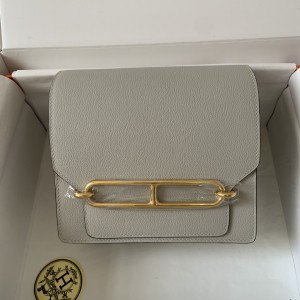 「#4036」Hermes Pig Nose Bag Pearl Grey Gold Buckle Roulis 19cm