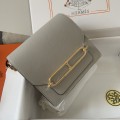「#4036」Hermes Pig Nose Bag Pearl Grey Gold Buckle Roulis 19cm