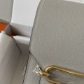 「#4036」Hermes Pig Nose Bag Pearl Grey Gold Buckle Roulis 19cm