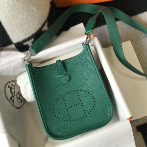 「#4280」Hermes Velvet Green Silver Buckle Mini Eveylen 17cm
