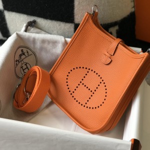「#4281」 Hermès Sunset Orange Silver Buckle Mini Eveylen 17cm