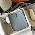 「#4283」 Hermes Linen Blue Silver Buckle Mini Eveylen 17cm