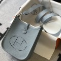 「#4283」 Hermes Linen Blue Silver Buckle Mini Eveylen 17cm