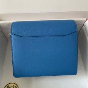 「#4037」Hermes Pig Nose Bag Blue Silver Buckle Roulis 19cm