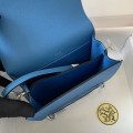 「#4037」Hermes Pig Nose Bag Blue Silver Buckle Roulis 19cm
