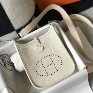 「#4284」 Hermes Milkshake White Silver Buckle Mini Eveylen 17cm