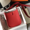 「#4286」 Hermes Red Silver Buckle Mini Eveylen 17cm