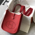 「#4286」 Hermes Red Silver Buckle Mini Eveylen 17cm