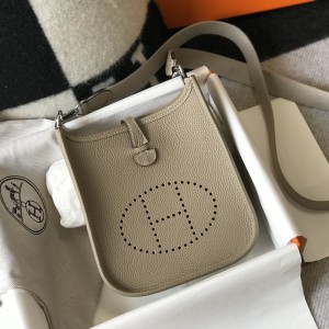 「#4289」 Hermes Turtledove Grey Silver Buckle Mini Eveylen 17cm