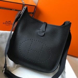 「#4290」 Hermès Black Silver Buckle Large Eveylen28cm