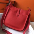 「#4292」 Hermès Red Silver Buckle Large Eveylen28cm