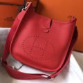 「#4292」 Hermès Red Silver Buckle Large Eveylen28cm