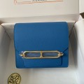 「#4037」Hermes Pig Nose Bag Blue Silver Buckle Roulis 19cm