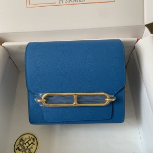「#4038」Hermes Pig Nose Bag Roulis Blue Gold Buckle 19cm