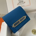 「#4037」Hermes Pig Nose Bag Blue Silver Buckle Roulis 19cm
