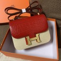 「#4299」 Hermès Constance Red Crocodile Pattern Gold Buckle Bag 19cm