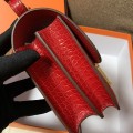 「#4299」 Hermès Constance Red Crocodile Pattern Gold Buckle Bag 19cm